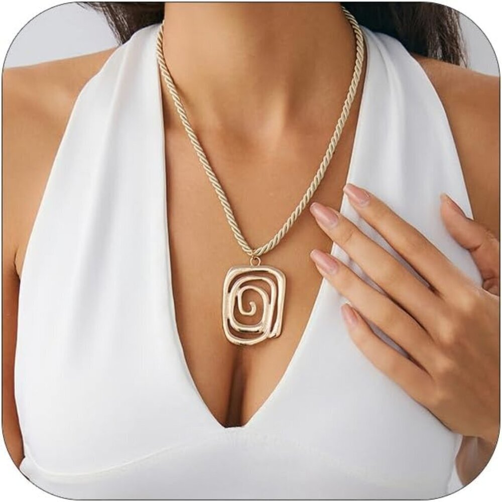 Modern Geometric Hollow Square Pendant Necklace for Women Gold A Fashion Jewelry